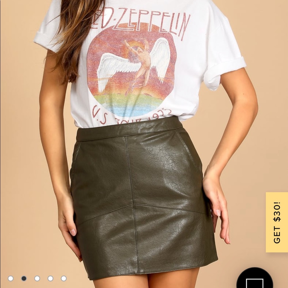 Harley Olive Green Vegan Leather Mini Skirt with pockets